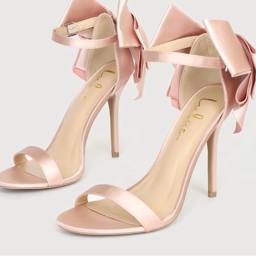 Lulu's Blush Satin Bow Heels